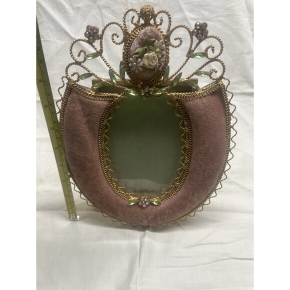 Vintage Gold Wire Pink Plush Jeweled Frame 4 X 6" Photo - Picture 1 of 6